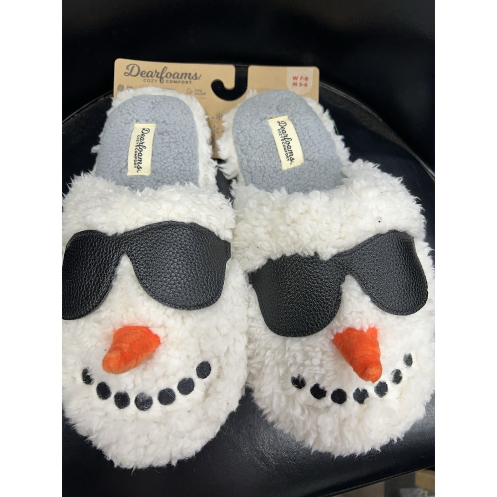 DEARFOAM Unisex SNOWMAN COMFORT SLIPPERS (W 7-8, M 5-6) New on Card DEARFOAMS